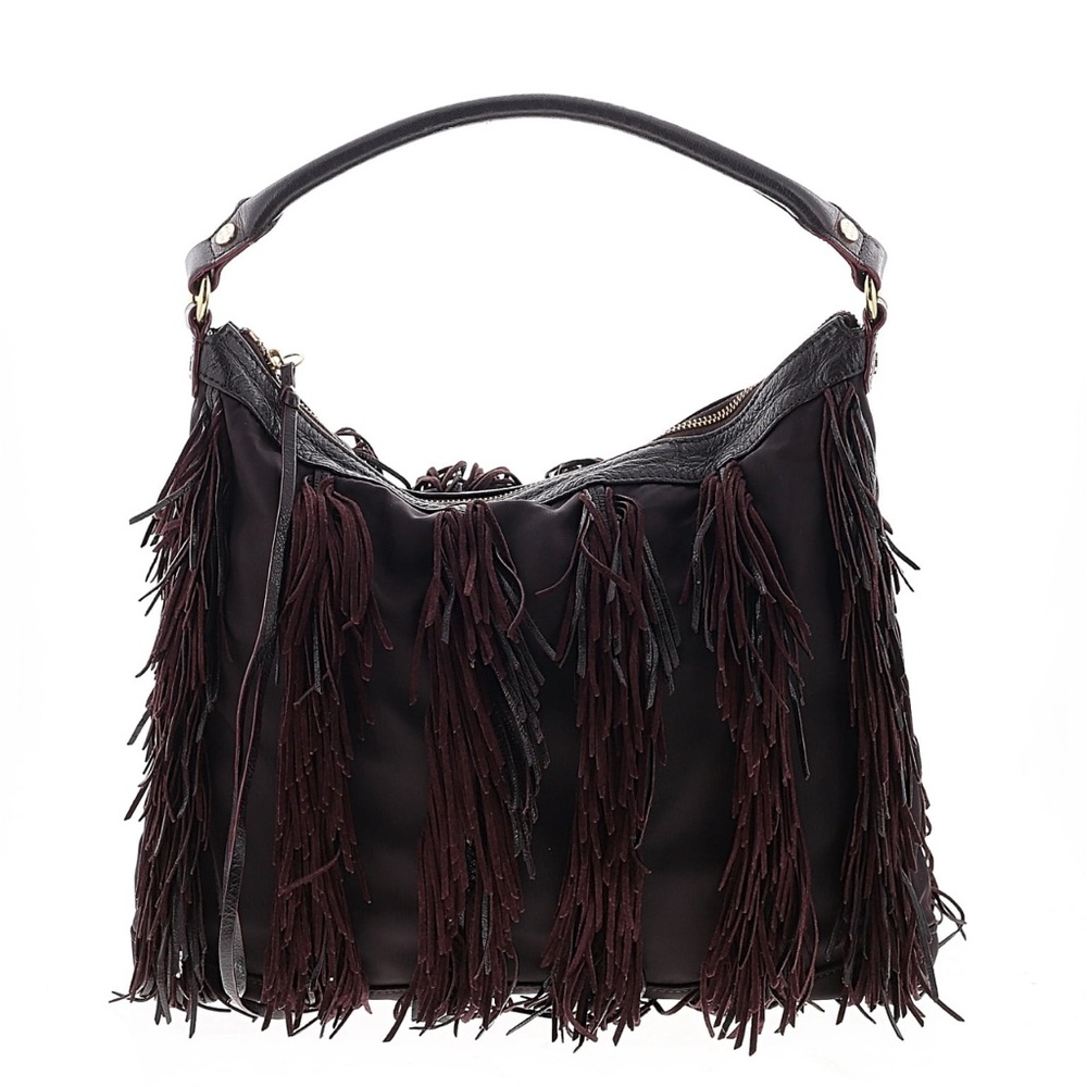 MZ Wallace Carla Night Fringe Leather And Nylon Bag Plum Purple - Picture 5 of 7